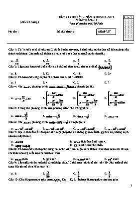 Đề thi học kỳ I môn Toán Lớp 11 - Mã đề 257 - Năm học 2016-2017